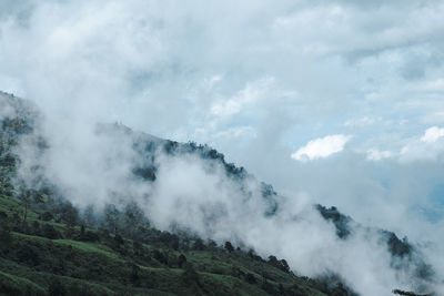 Scenic view of waterfall against sky