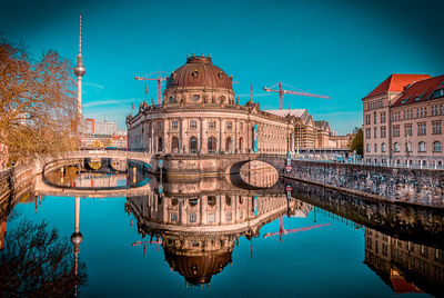 Reflection of buildings in city