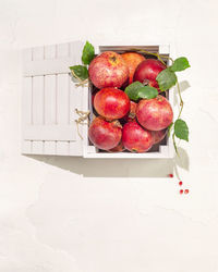 High angle view of apples on table