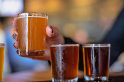 Close-up of beer in glass