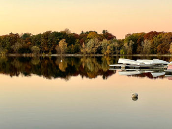 Scenic view of lake against sky at sunset