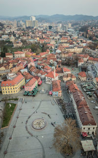 High angle view of townscape against sky