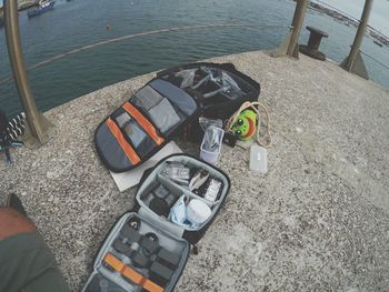 Low section of person on boat in sea