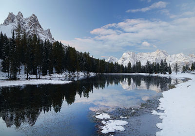 Scenic view of frozen lake against sky