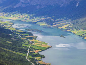 High angle view of glacial lake