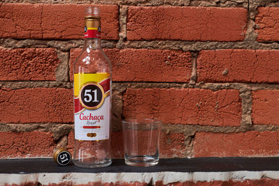 Close-up of wine glass against red wall