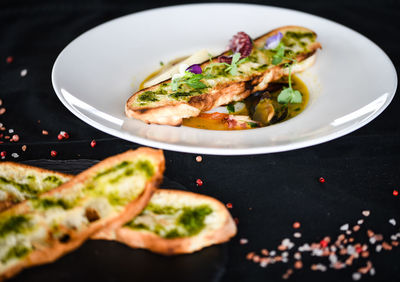 High angle view of meal served in plate