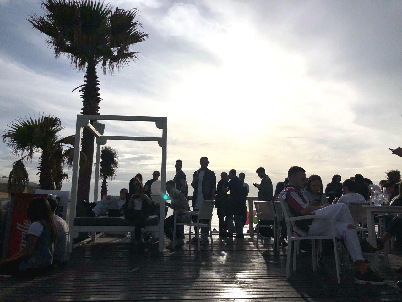 group of people, crowd, real people, sky, large group of people, tropical climate, tree, leisure activity, men, palm tree, architecture, cloud - sky, outdoors, lifestyles, nature, women, water, plant