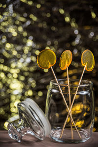 Close-up of wine glass on table