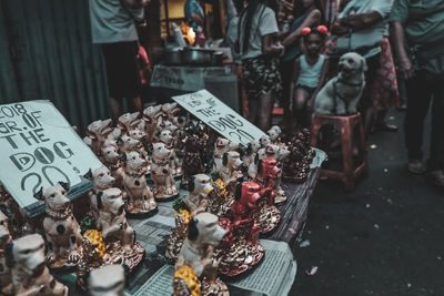 High angle view of people at market stall