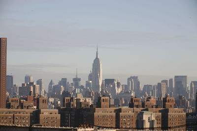 City skyline at sunset