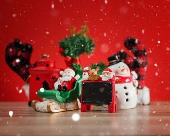 Close-up of christmas decoration on table