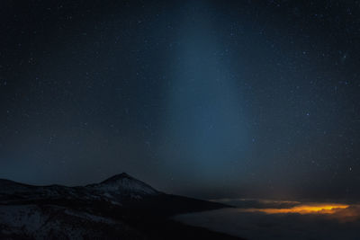 Scenic view of mountains against sky at night