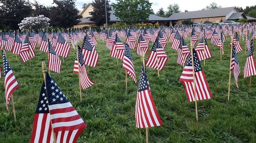 Red flag on field at cemetery