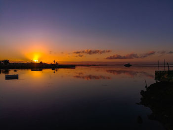 Scenic view of lake against sky during sunset