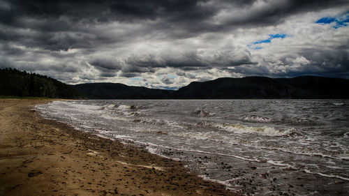 Scenic view of sea against cloudy sky