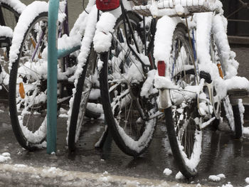 Close-up of bicycle on snow