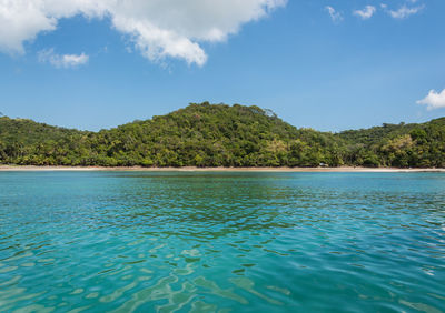 Scenic view of sea against blue sky