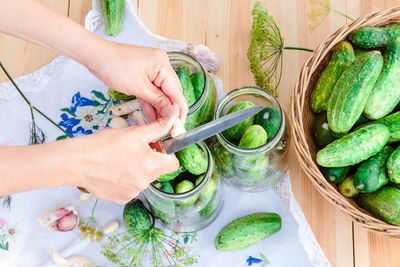 High angle view of woman preparing food