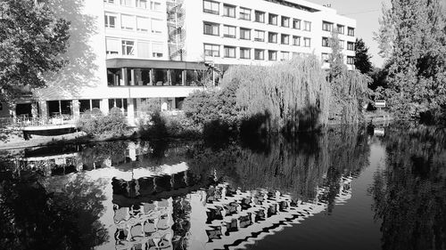 Reflection of buildings in lake