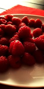 Close-up of raspberries in plate