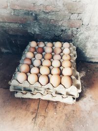 High angle view of eggs in container