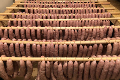 High angle view of meat for sale at market stall