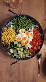 High angle view of chopped fruits on table