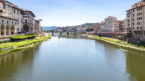 River amidst buildings in city against sky