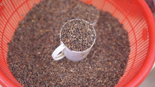 High angle view of seeds in container