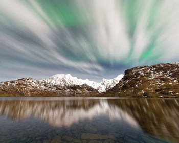 Scenic view of lake against sky during winter