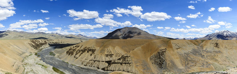 Panorama view of pang canyon near a village called pang, keylong leh road, india