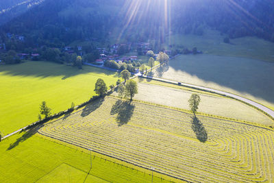 High angle view of land against sky