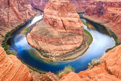 High angle view of rock formations in river