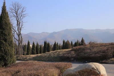 Scenic view of mountains against clear sky