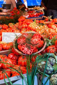 Tomatoes at market stall