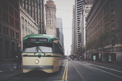 Cable car on city street