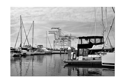 View of fishing boats in harbor