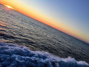 Close-up of sea against sky during sunset