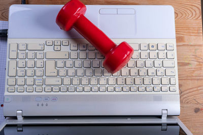 High angle view of computer keyboard on table