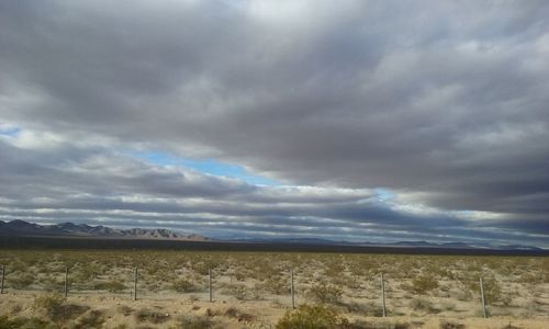 Scenic view of field against cloudy sky
