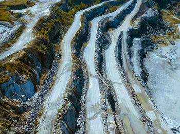 High angle view of water flowing through rocks
