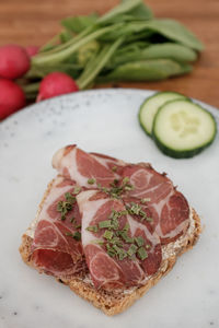 High angle view of breakfast on table