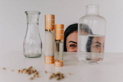 Close-up of bottles on table