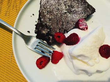 High angle view of dessert in plate