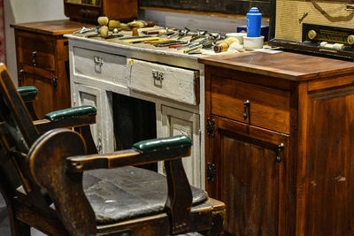 Empty chairs and table at home