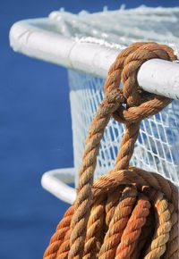 Close-up of rope tied on sailboat