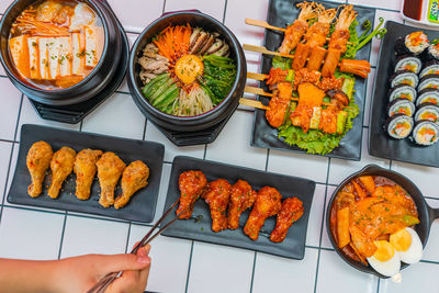 High angle view of food on table