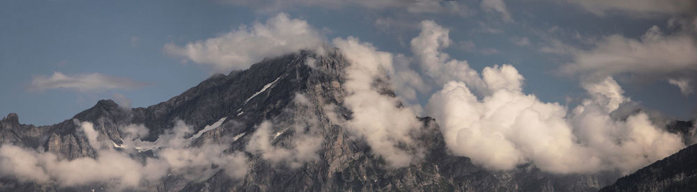 Panoramic view of mountains against cloudy sky