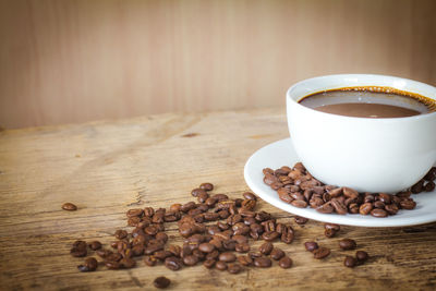 Close-up of coffee cup on table